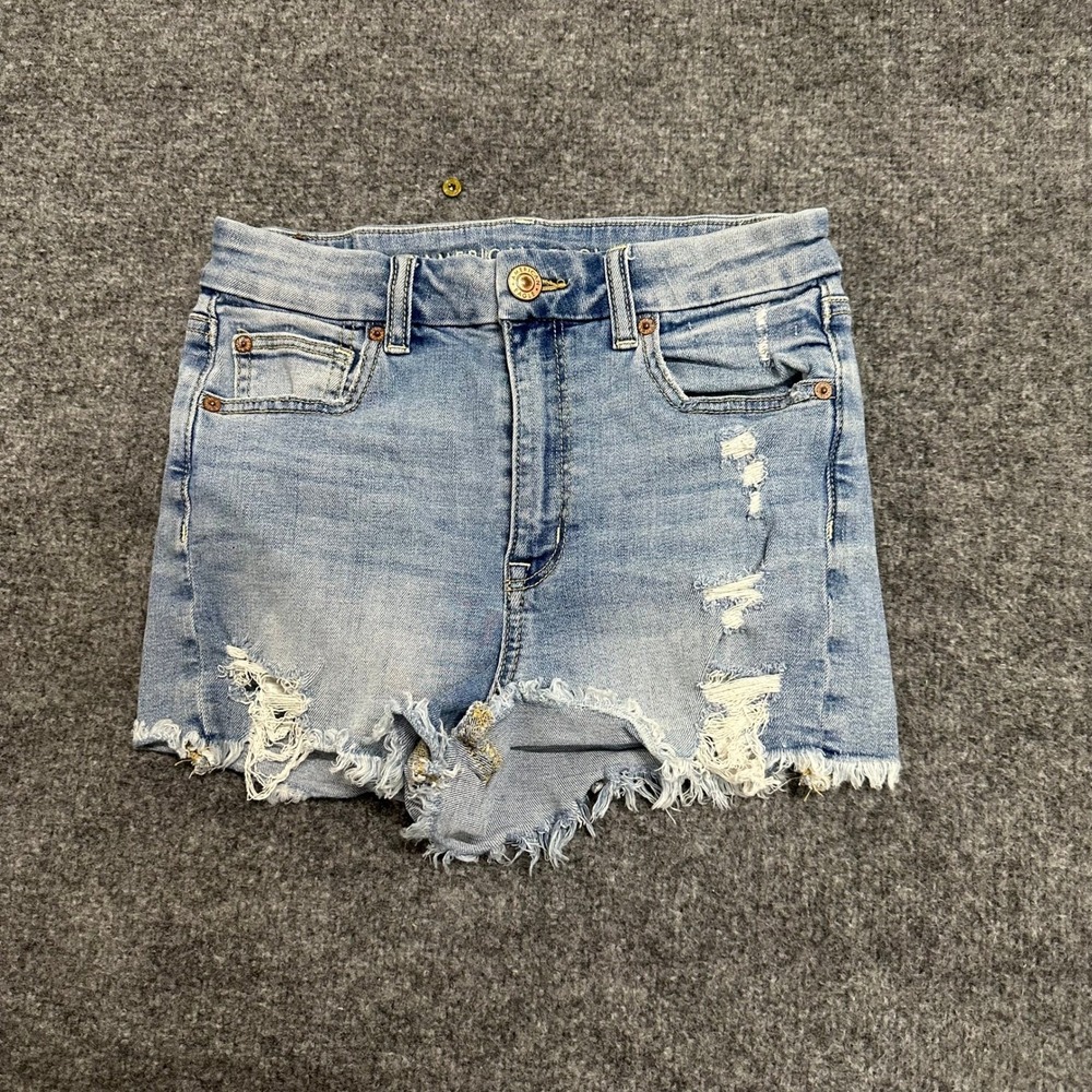 American Eagle Shorts Womens Size 4 Light Wash Distressed Super Stretch Denim